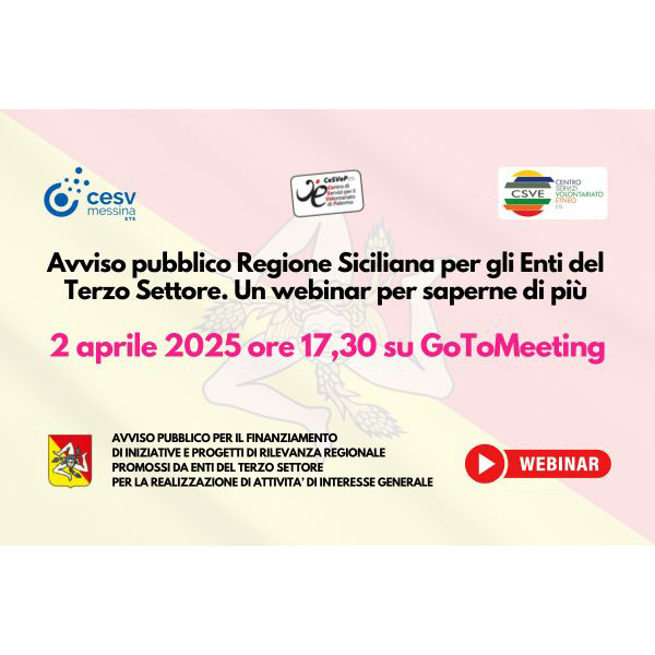Avviso Pubblico Regione Siciliana per gli ETS, un webinar per saperne di più