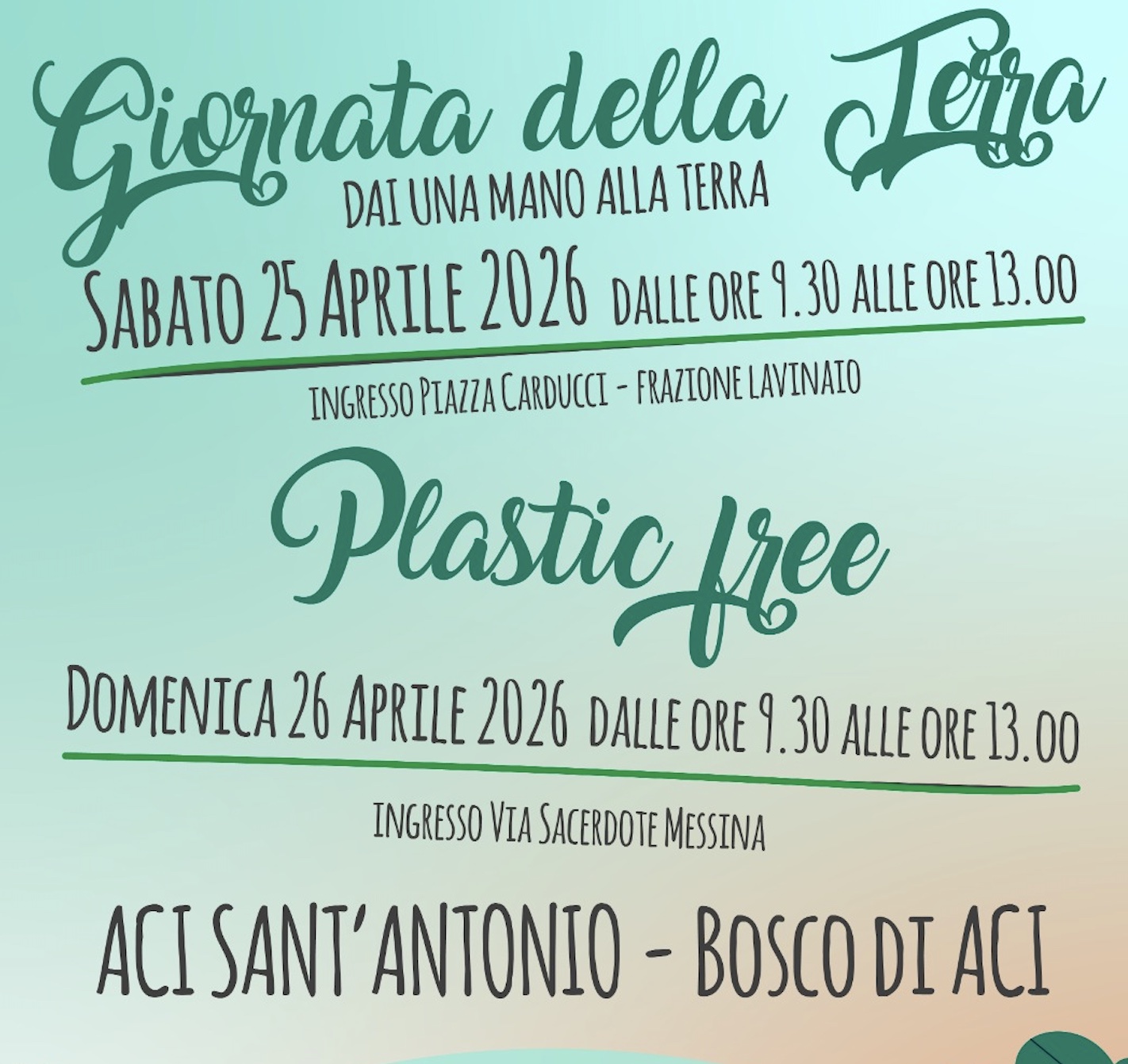 Giornata della Terra ad Aci Sant’Antonio: due appuntamenti all’insegna dell’ambiente e della sostenibilità